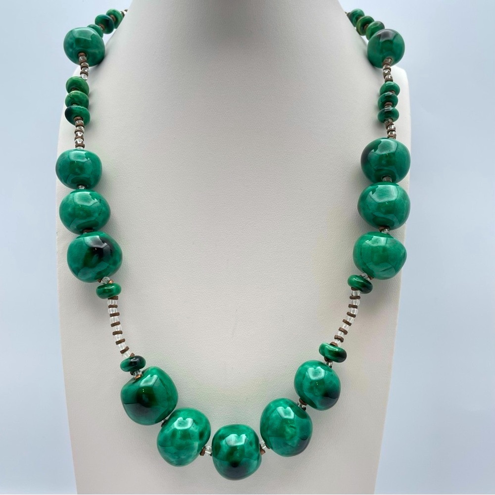 Statement Green Chunky Ceramic Bead Statement Necklace 22”